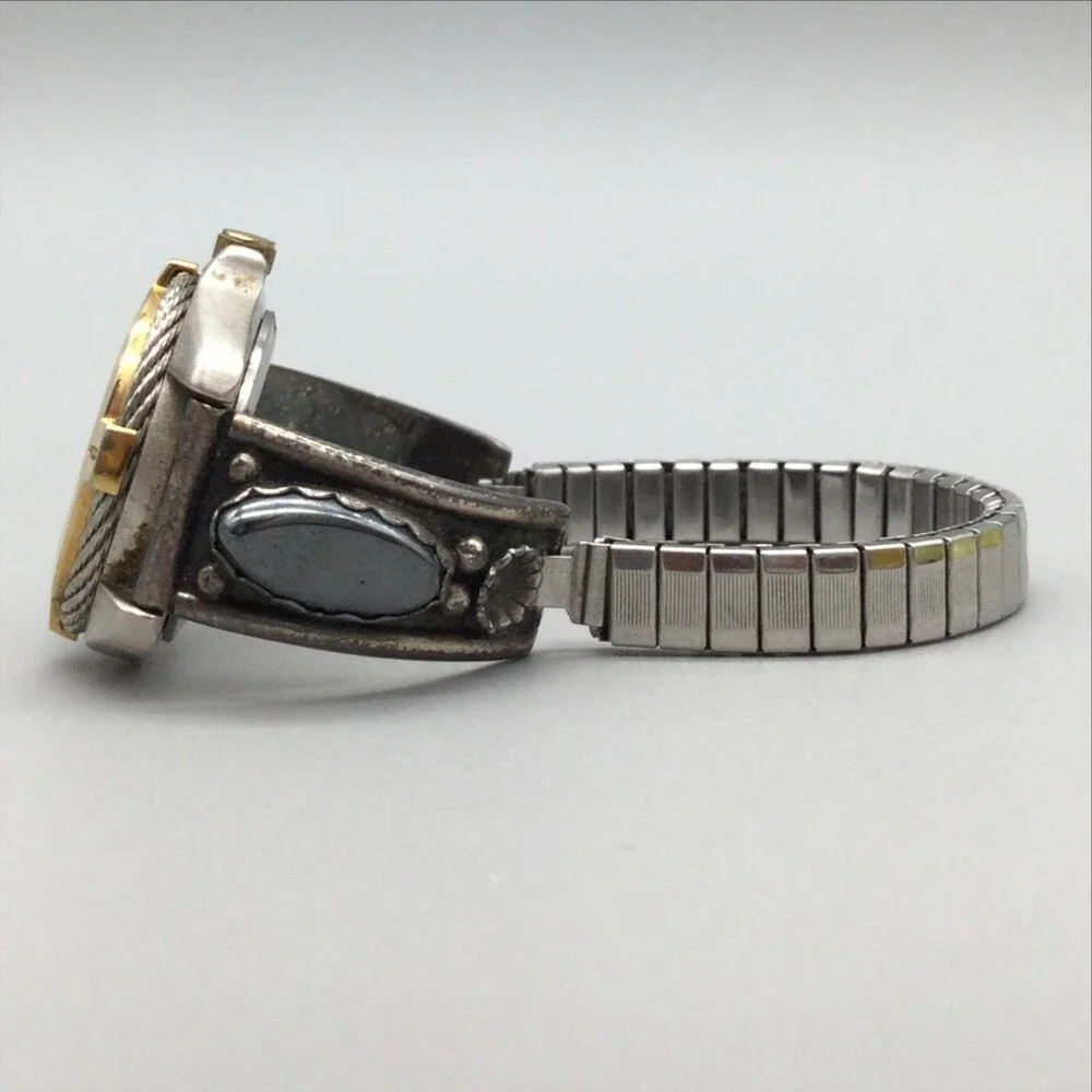 Merona Womens Watch 26mm Native American Signed Tips Sterling Black Inlay
